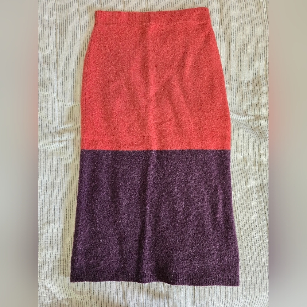 Free People Two-Tone Red and Purple Midi Skirt